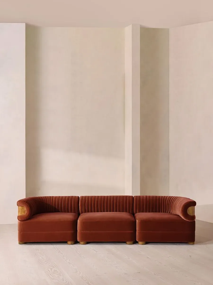 4-Seater Modular Sofa with Fluted Back - Rust, Velvet