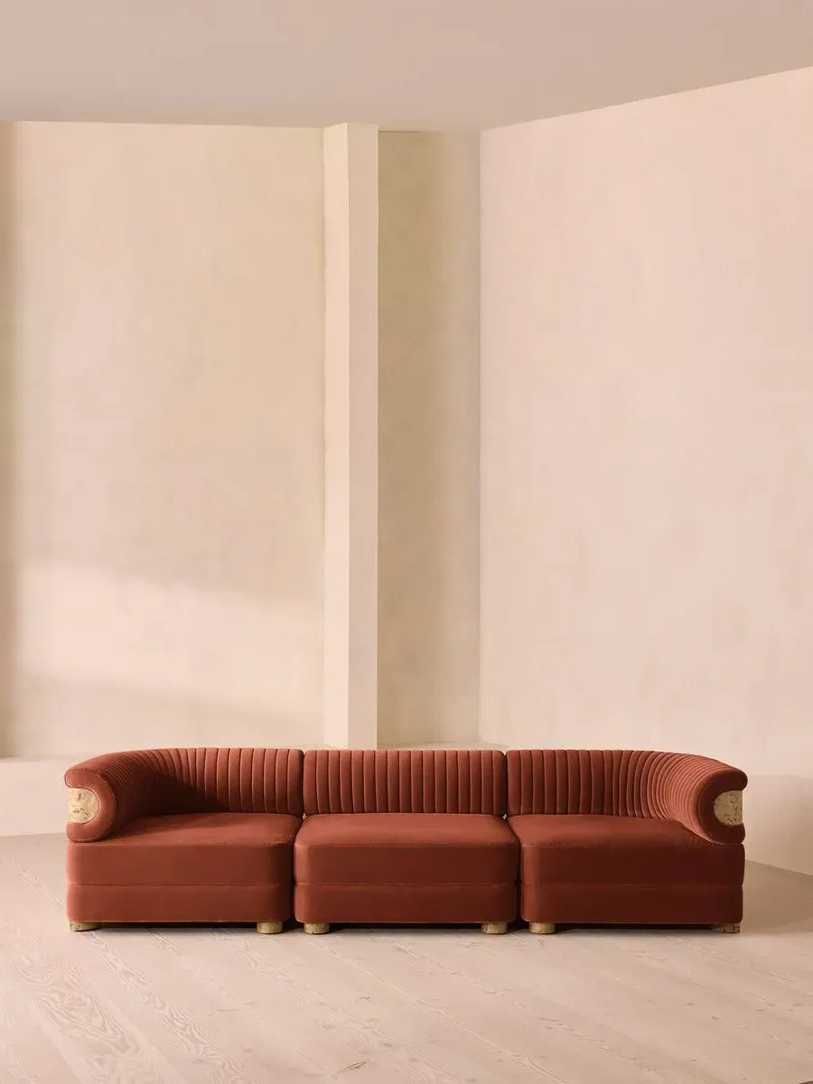 4-Seater Modular Sofa with Fluted Back - Rust, Velvet