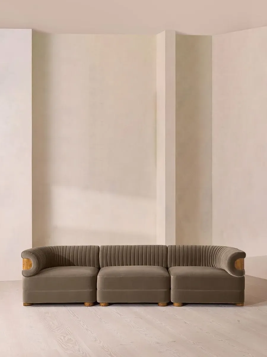 4-Seater Modular Sofa with Fluted Back - Taupe, Velvet