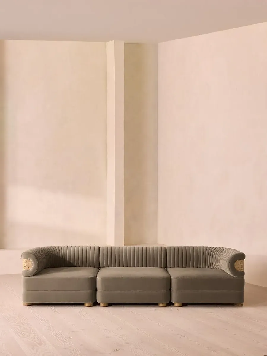 4-Seater Modular Sofa with Fluted Back - Taupe, Velvet