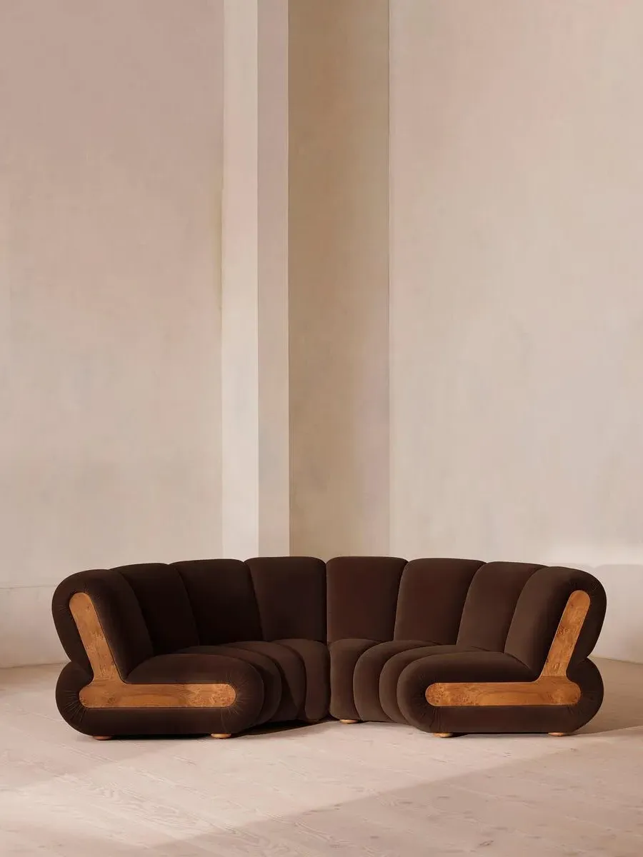 4-Seater Modular Sofa with Oak Sides - Chocolate