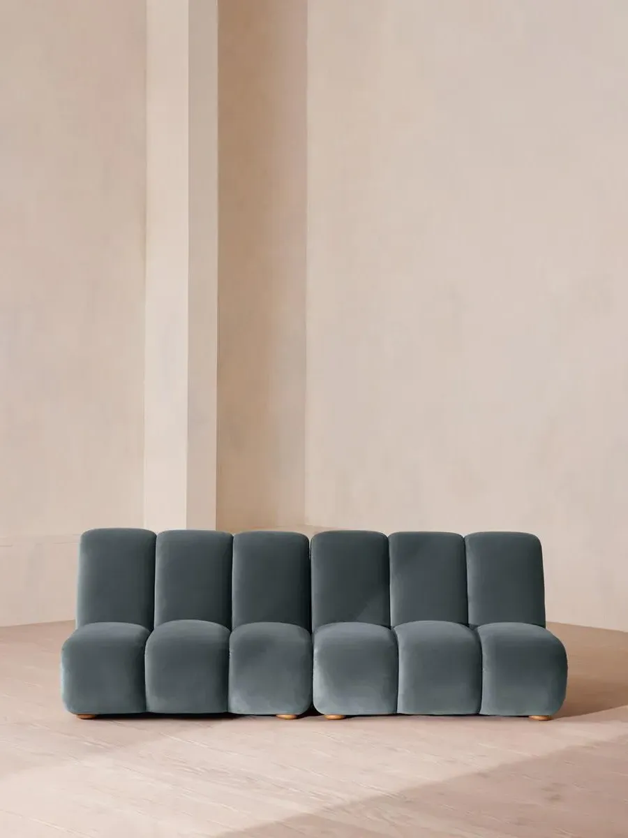 4-Seater Modular Sofa with Oak Sides - Grey Blue