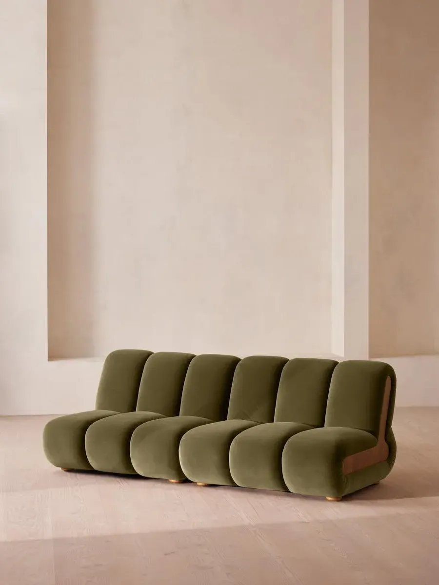 4-Seater Modular Sofa with Oak Sides - Olive