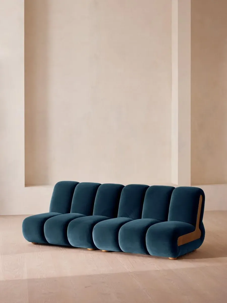 4-Seater Modular Sofa with Oak Sides - Royal Blue