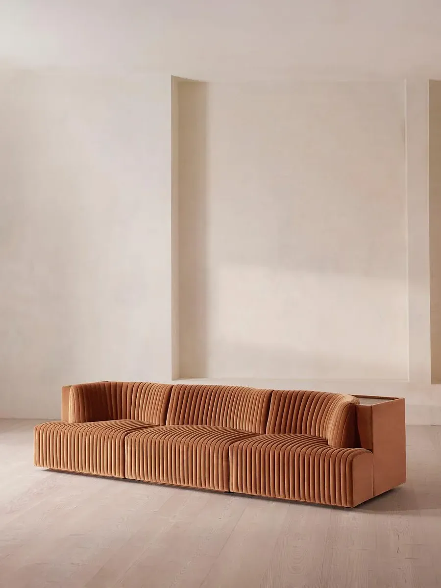 4-Seater Modular Sofa with Shelf - Antique Rose, Velvet