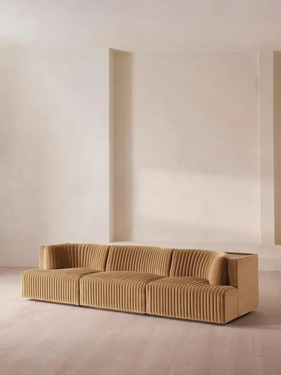 4-Seater Modular Sofa with Shelf - Camel, Velvet