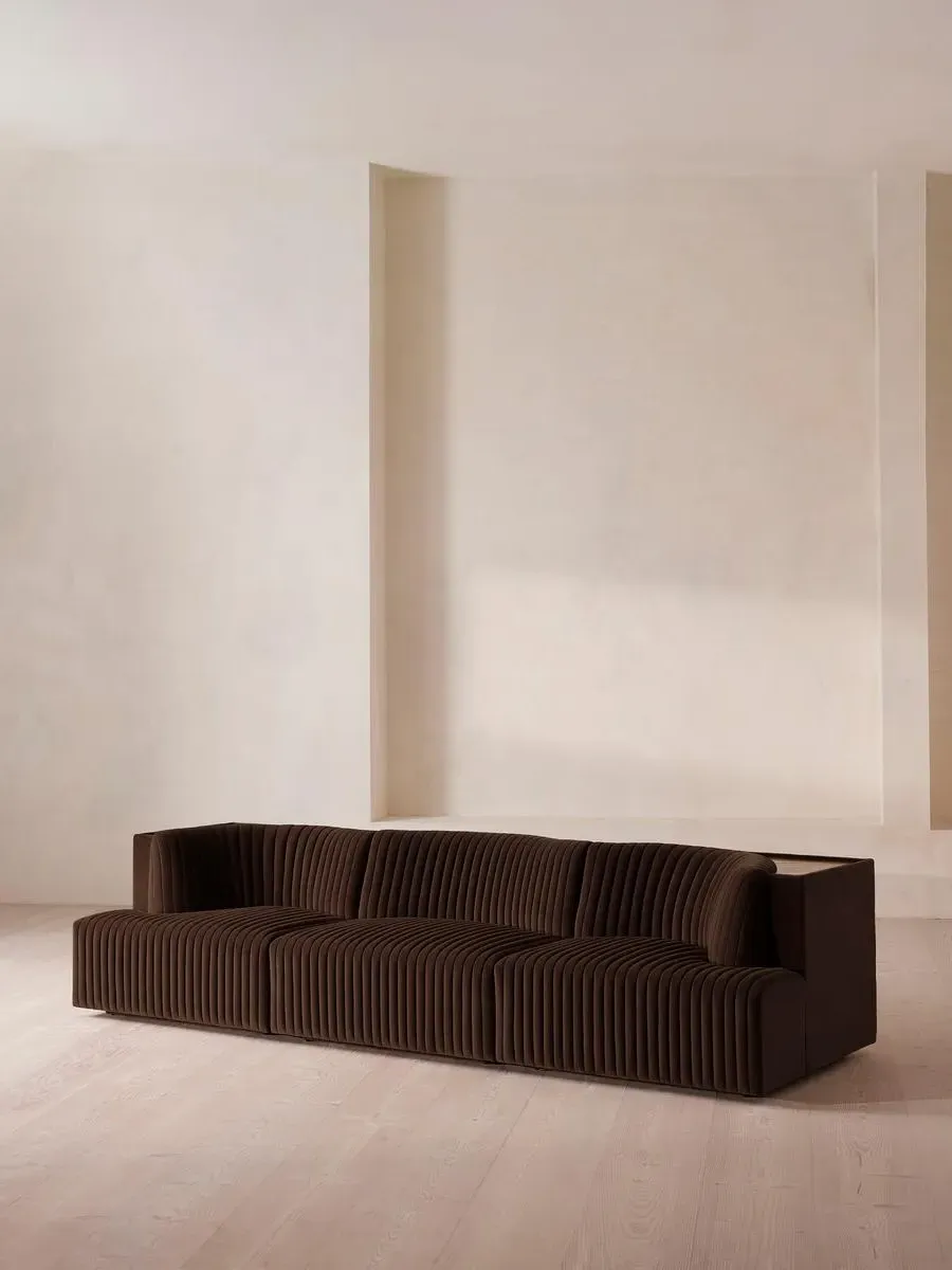 4-Seater Modular Sofa with Shelf - Chocolate, Velvet