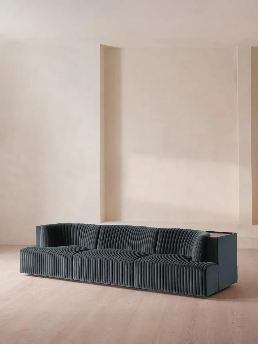 4-Seater Modular Sofa with Shelf - Grey Blue, Velvet