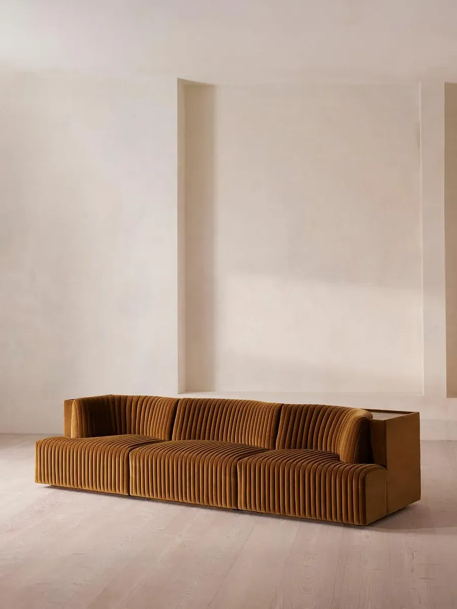 4-Seater Modular Sofa with Shelf - Mustard, Velvet