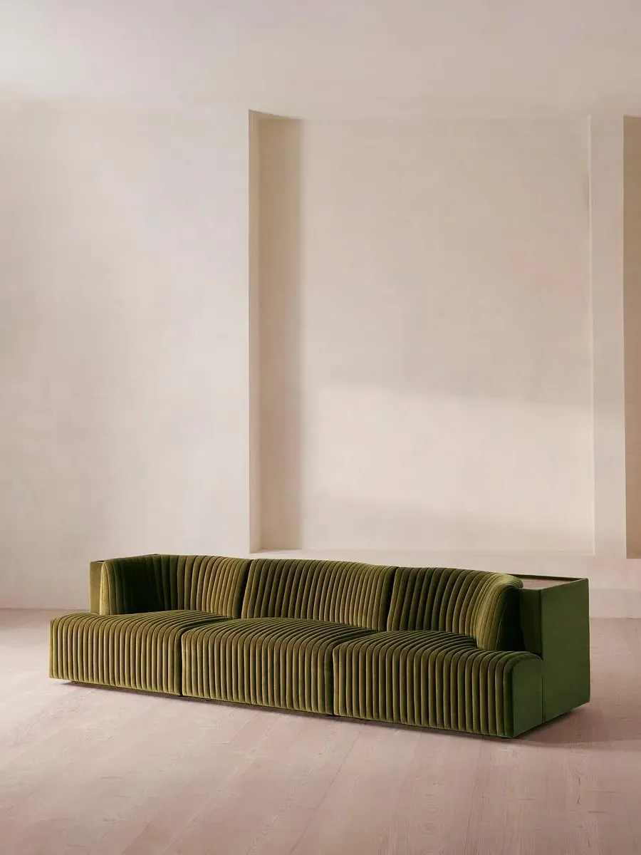 4-Seater Modular Sofa with Shelf - Olive, Velvet