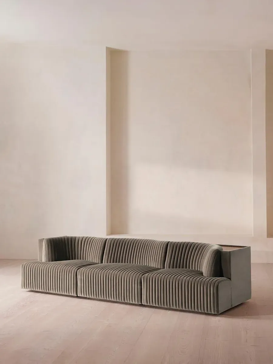 4-Seater Modular Sofa with Shelf - Taupe, Velvet