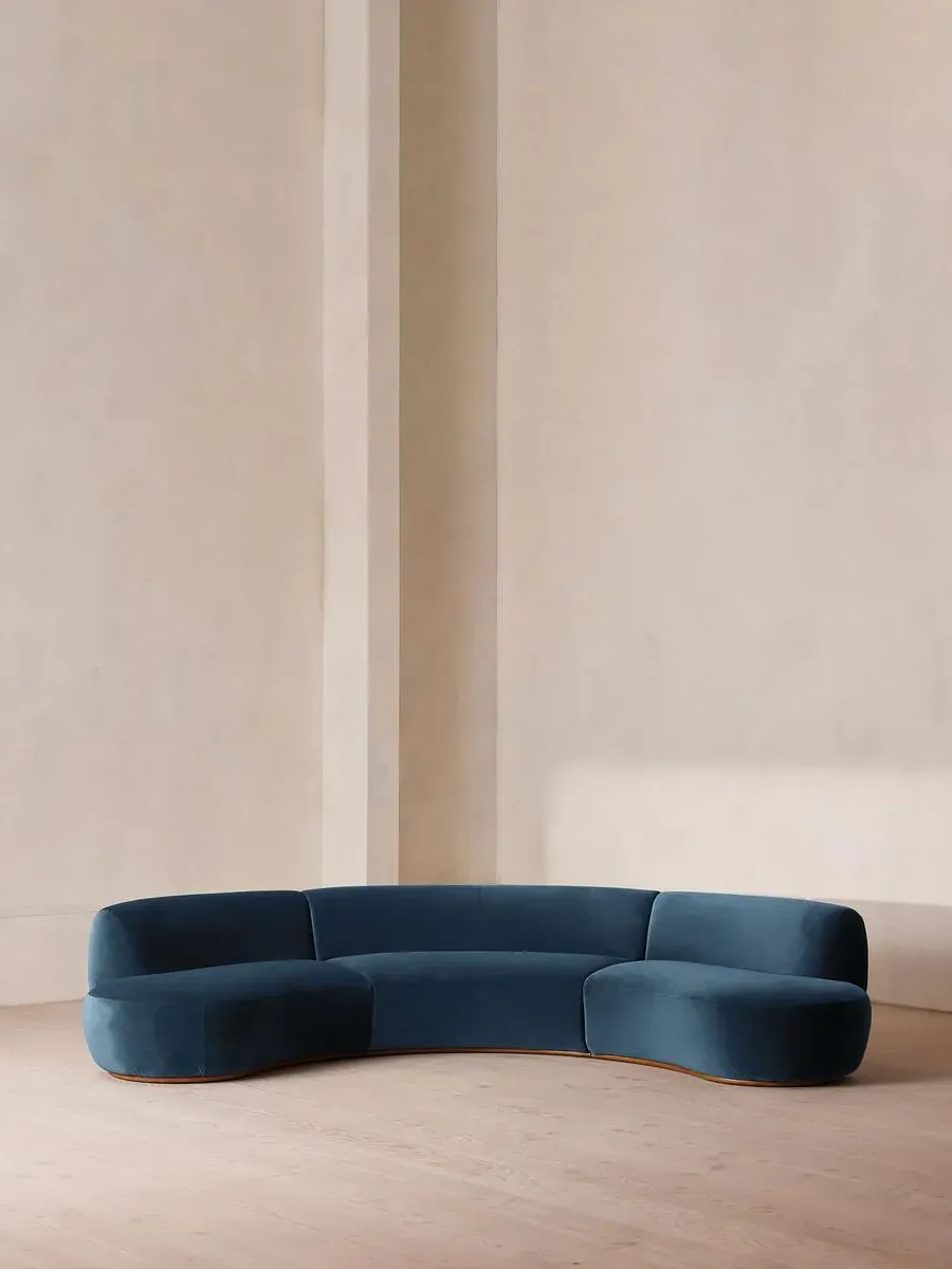 4-Seater Serpentine Modular Sofa - Blue, Velvet