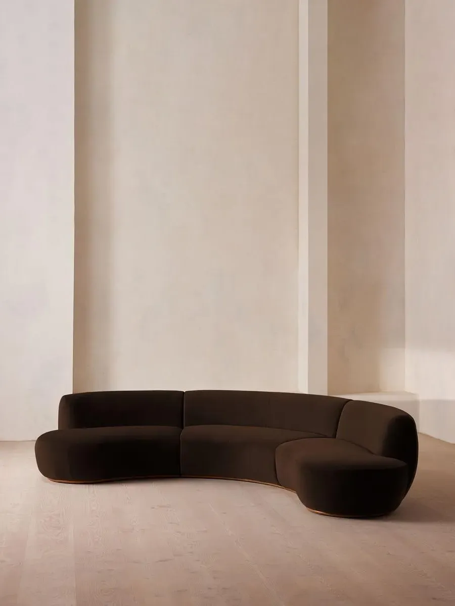 4-Seater Serpentine Modular Sofa - Chocolate, Velvet