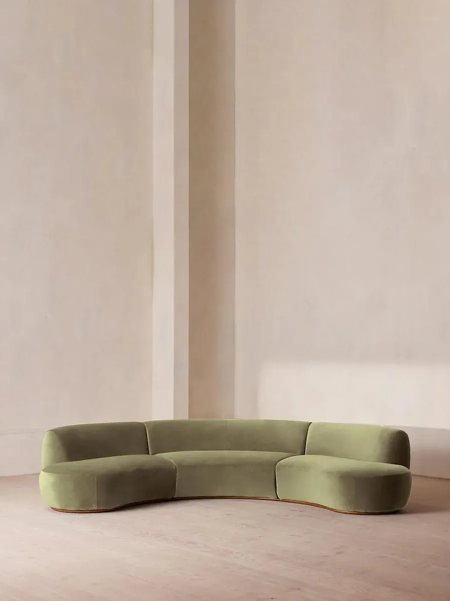 4-Seater Serpentine Modular Sofa - Lichen, Velvet