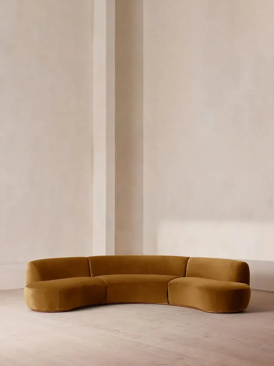 4-Seater Serpentine Modular Sofa - Mustard, Velvet