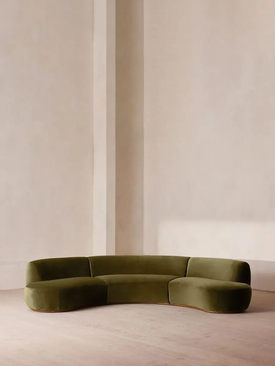 4-Seater Serpentine Modular Sofa - Olive, Velvet