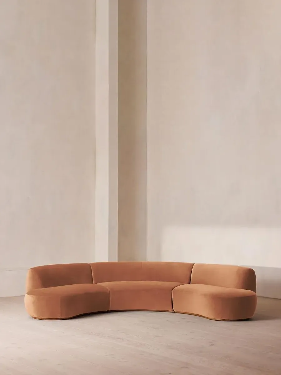 4-Seater Serpentine Modular Sofa - Rose, Velvet