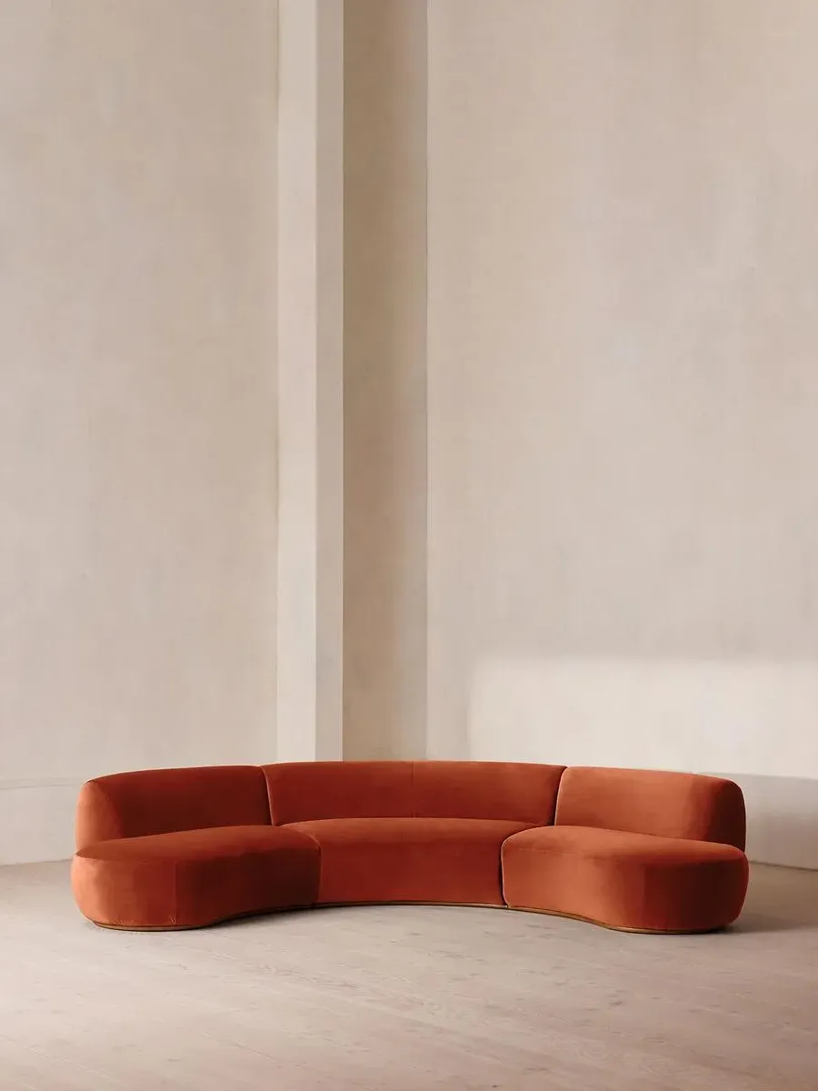 4-Seater Serpentine Modular Sofa - Rust, Velvet