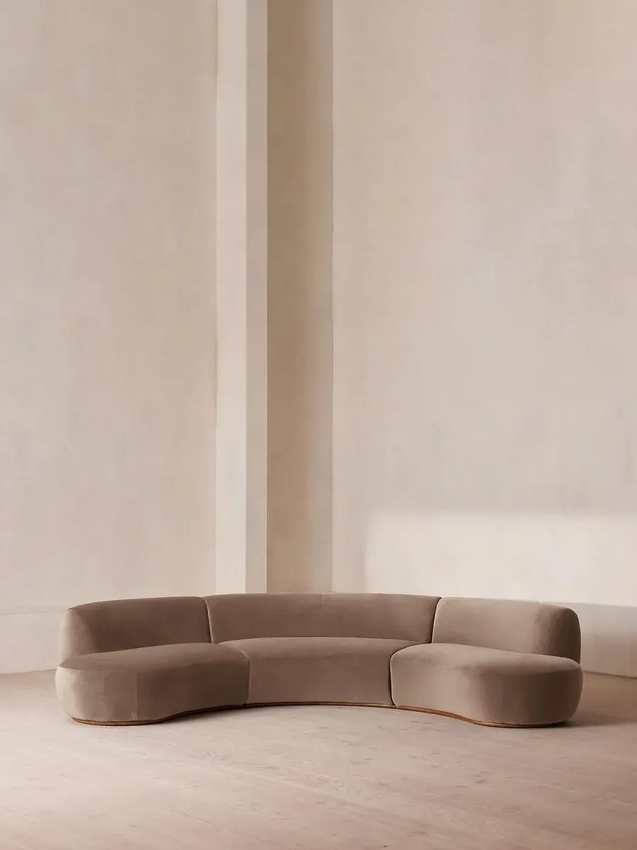 4-Seater Serpentine Modular Sofa - Taupe, Velvet