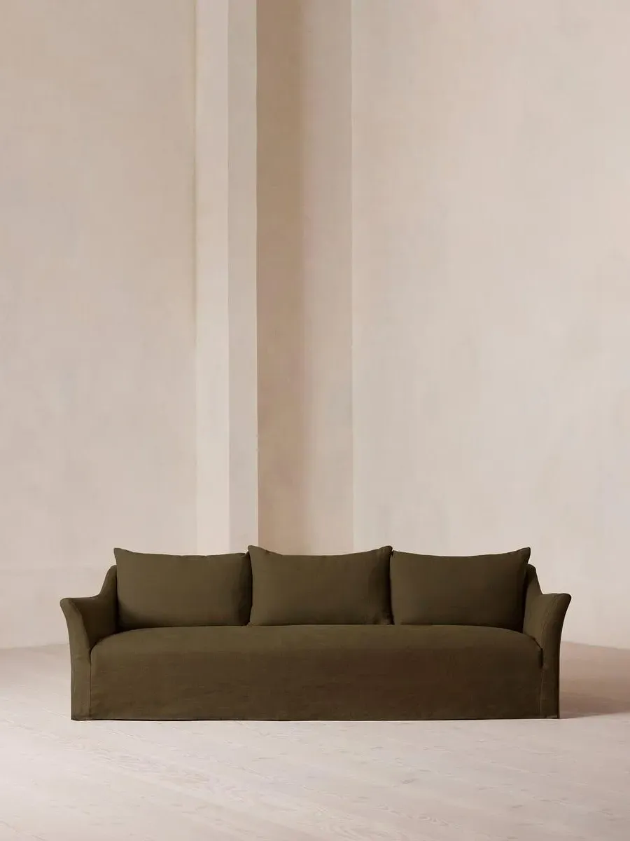 4-Seater Sofa with Flared Arms - Olive, Linen