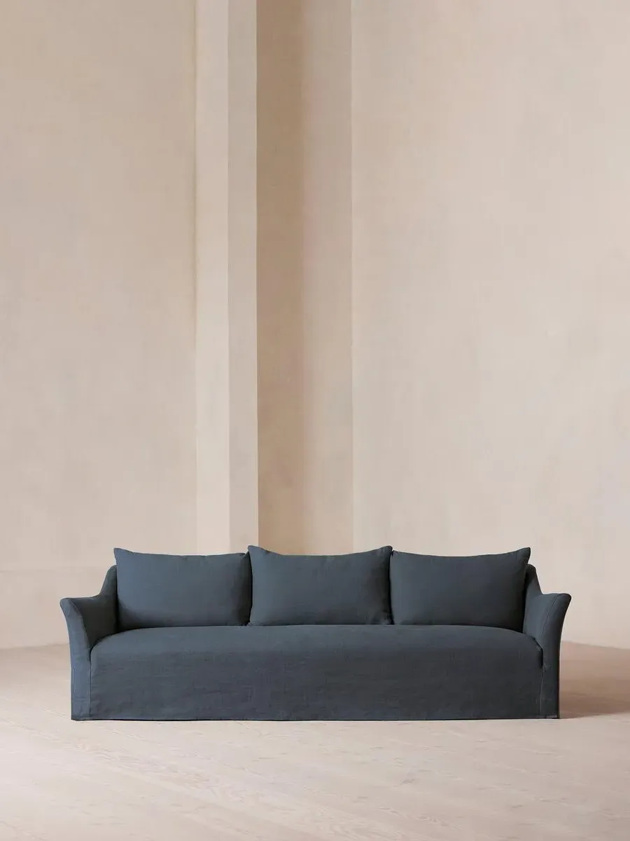 4-Seater Sofa with Flared Arms - Prussian Blue, Linen