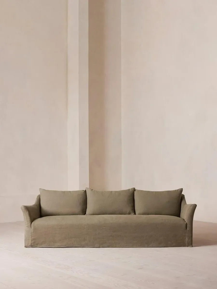4-Seater Sofa with Flared Arms - Sage, Linen