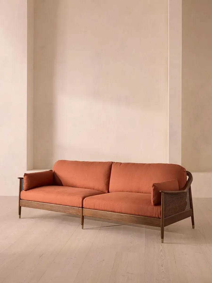 4-Seater Sofa with Rattan Panels - Rose, Linen