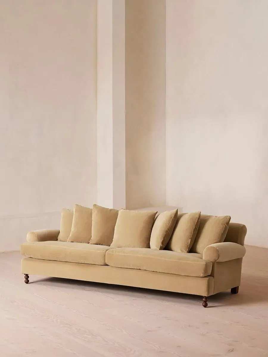 4-Seater Sofa with Scroll Arms - Camel, Velvet