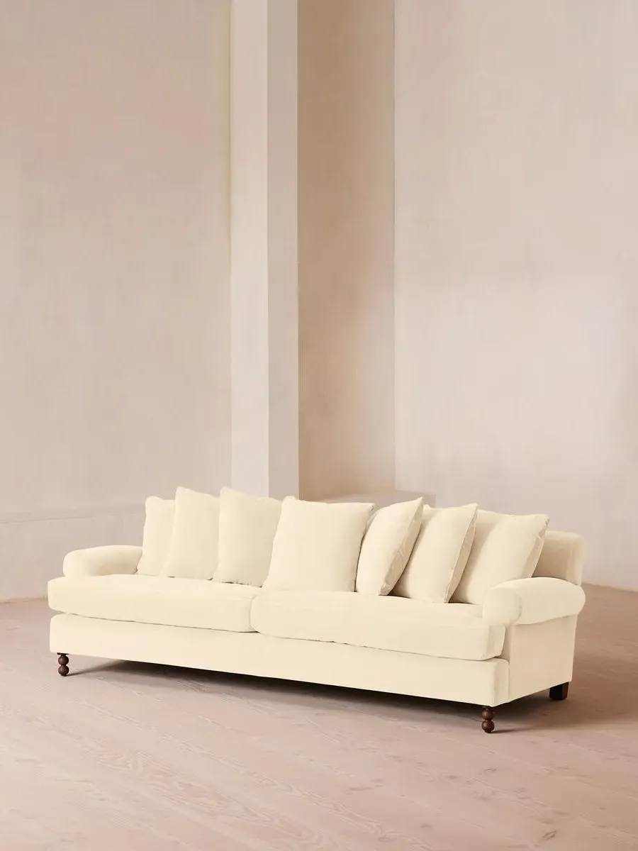 4-Seater Sofa with Scroll Arms - Porcelain, Velvet