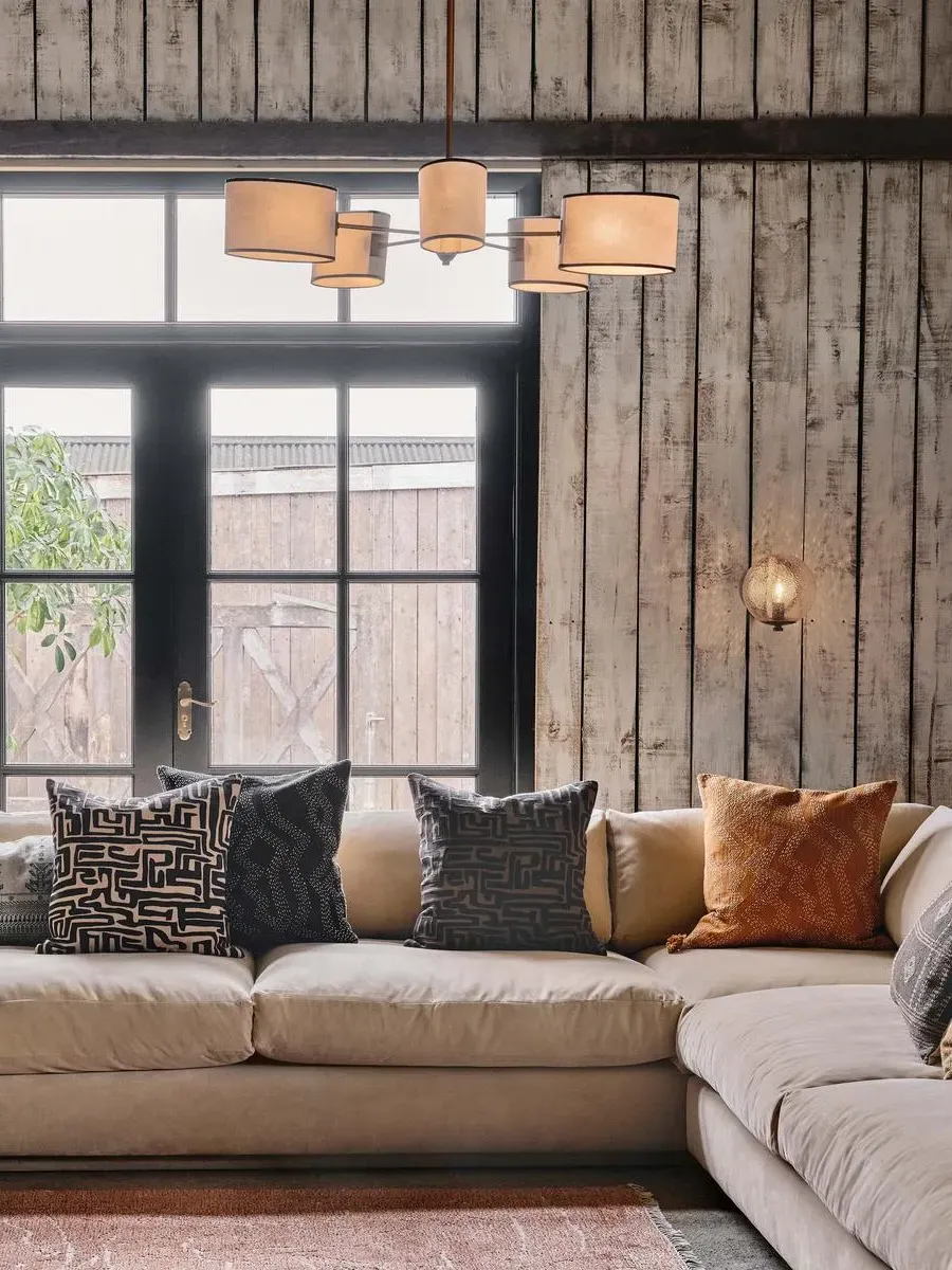 5-Light Chandelier - White, Linen Shades image