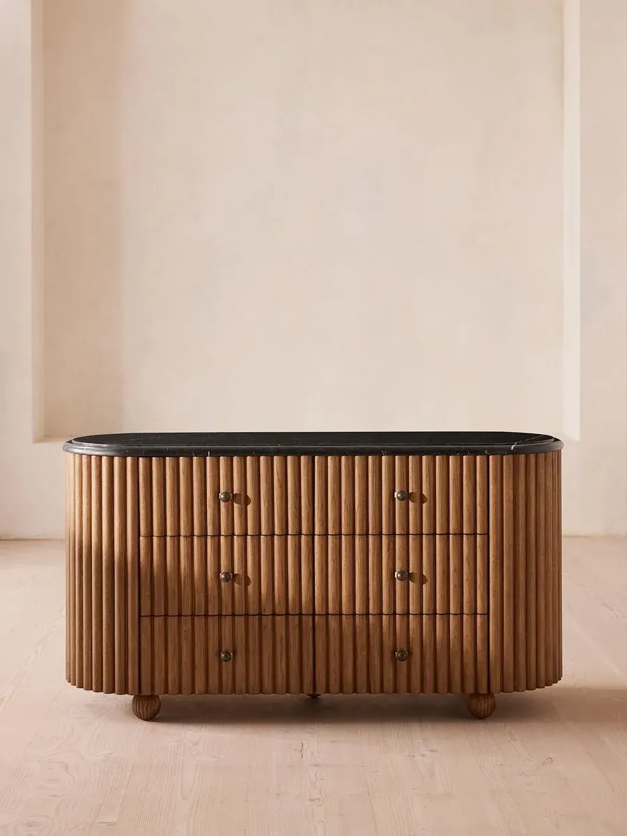 6-Drawer Dresser with Marble Top - Black, Oak image