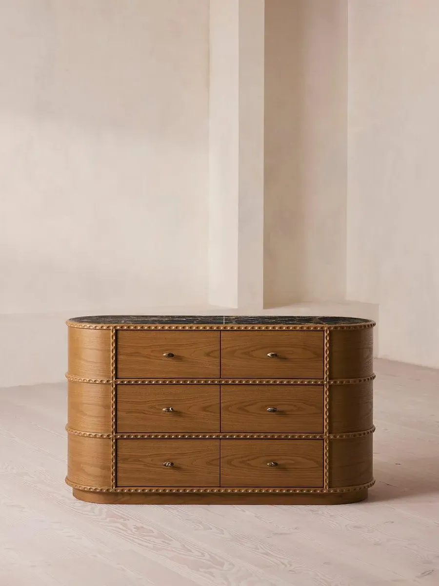 6-Drawer Dresser with Marble Top - Oak, Wood image