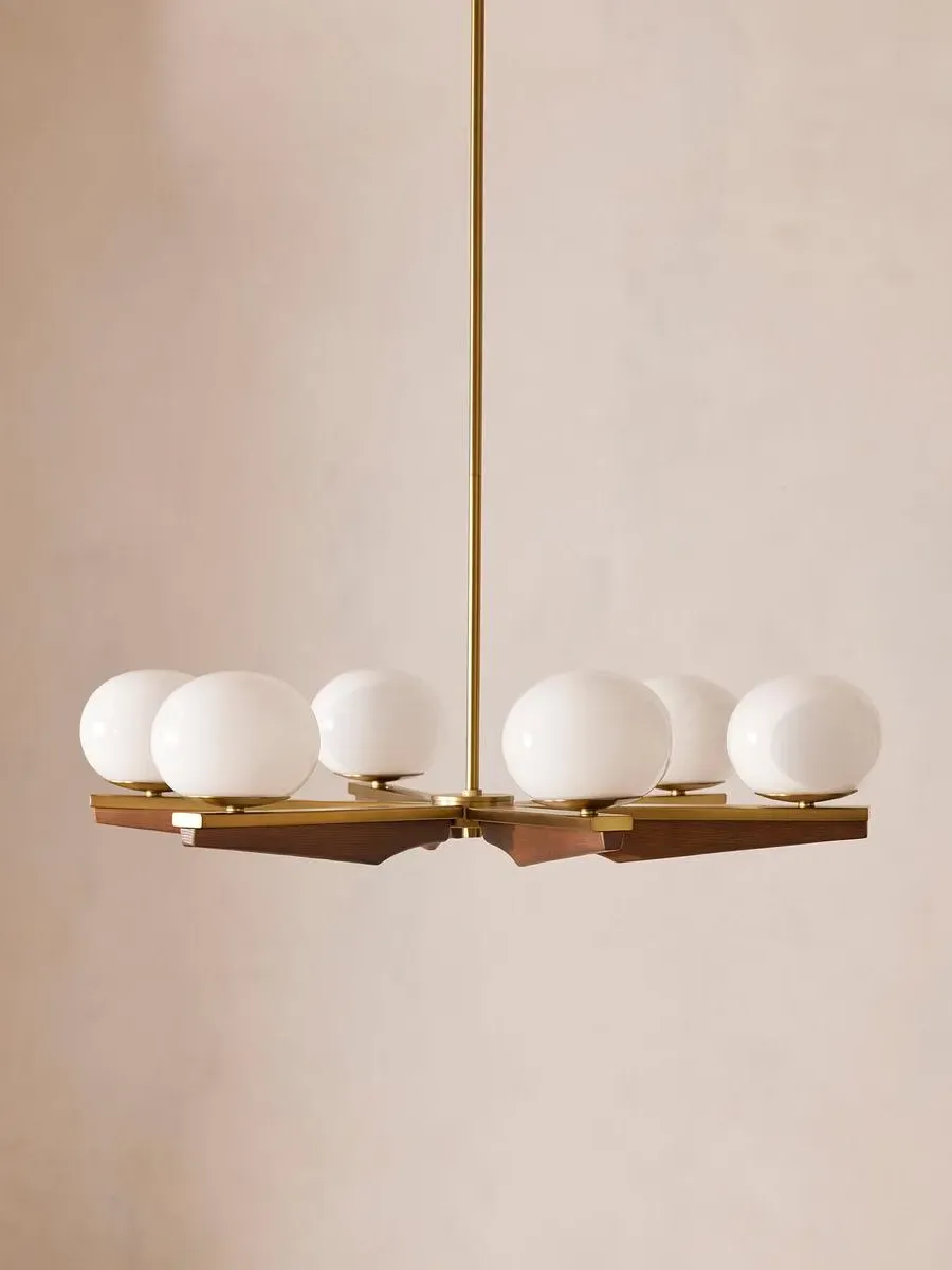 6-Light Chandelier - Antique Brass, Oak image