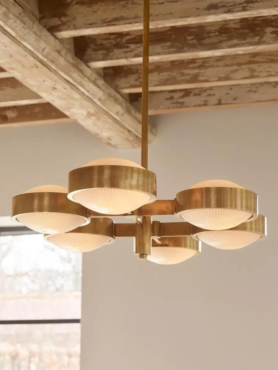 6-Light Chandelier with Glass Shades - Brass image