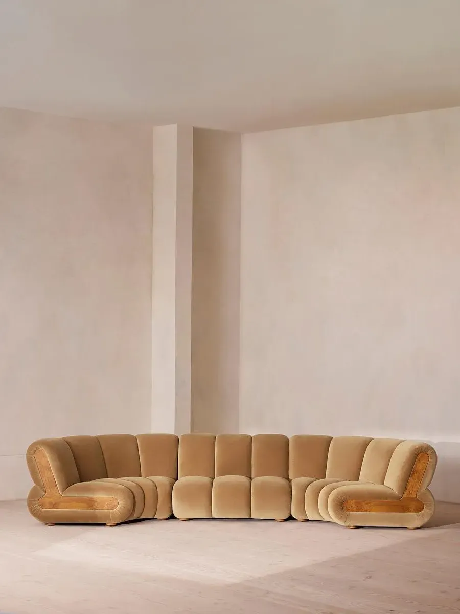 6-Seater Modular Curved Sofa - Camel, Velvet