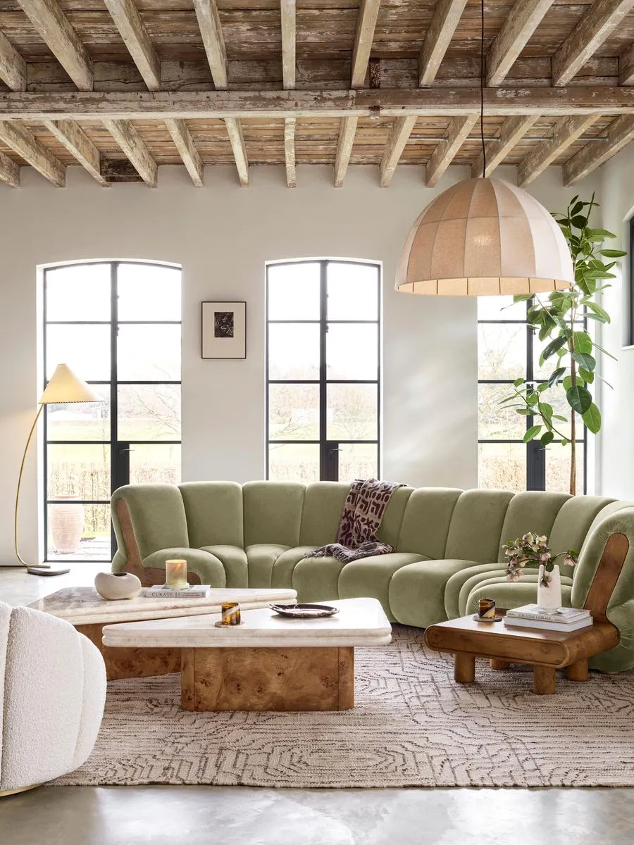 6-Seater Modular Curved Sofa - Lichen, Velvet