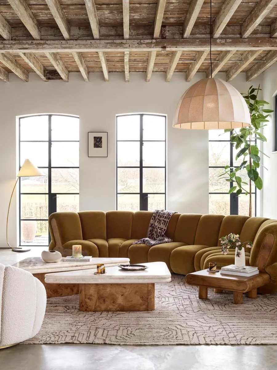 6-Seater Modular Curved Sofa - Mustard, Velvet