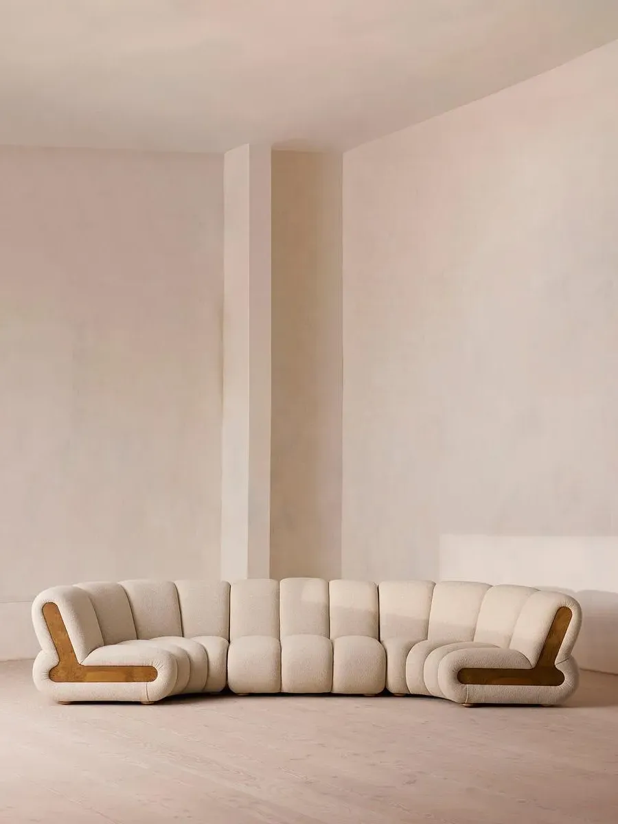 6-Seater Modular Curved Sofa - Natural, Boucle