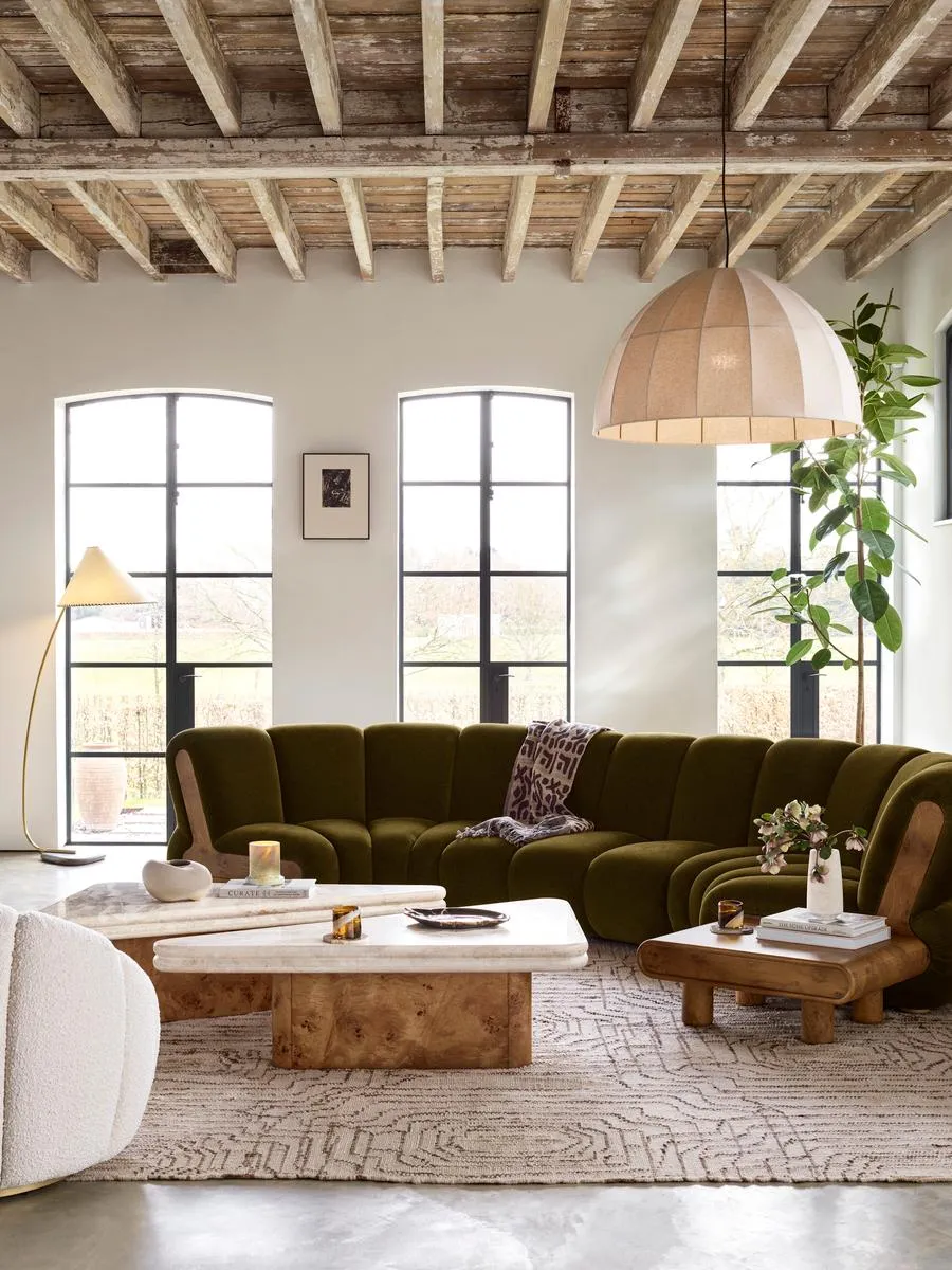 6-Seater Modular Curved Sofa - Olive, Velvet