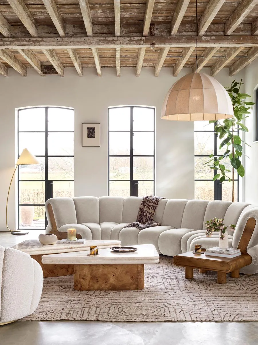6-Seater Modular Curved Sofa - Porcelain, Velvet