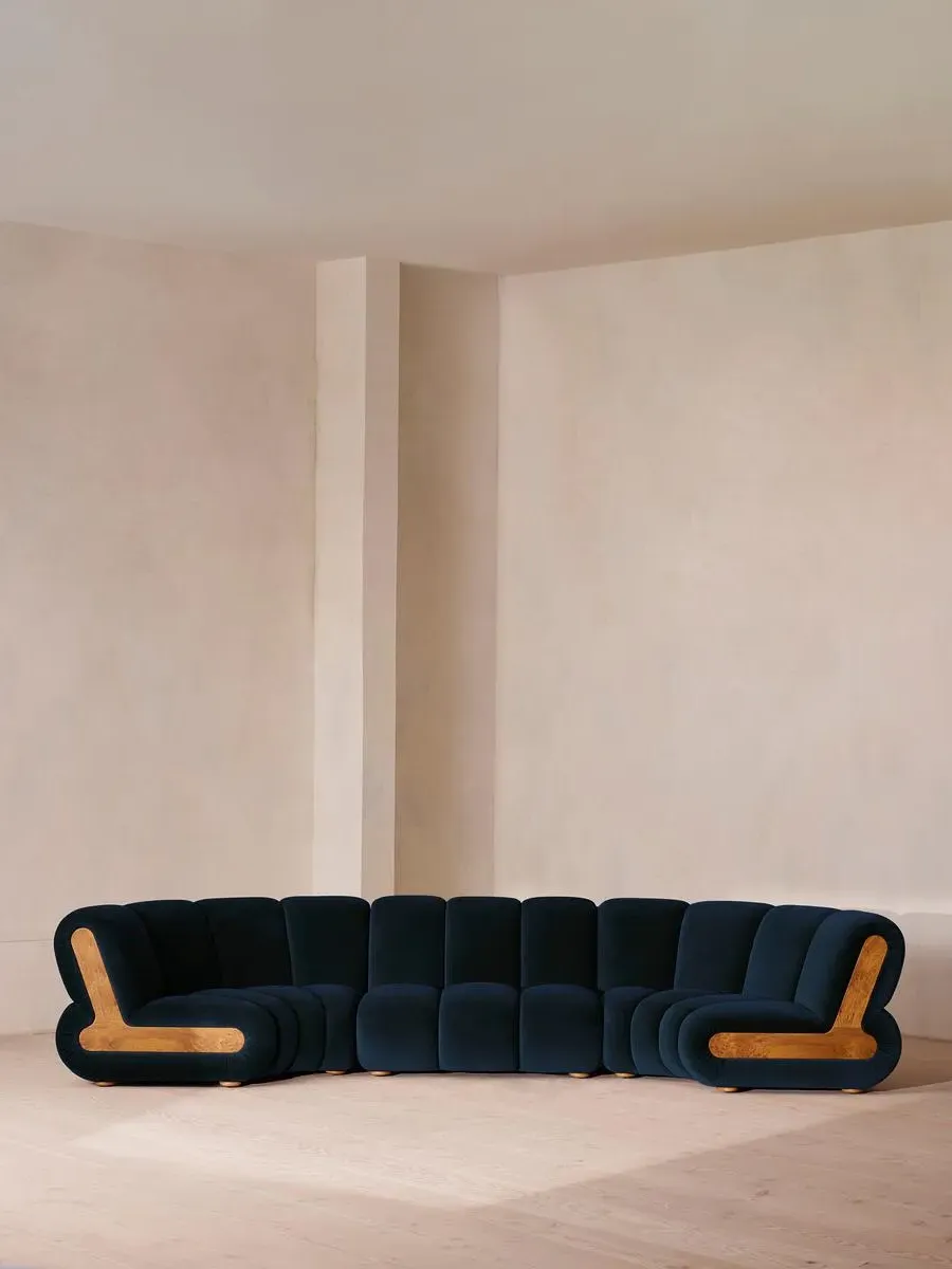 6-Seater Modular Curved Sofa - Royal Blue, Velvet