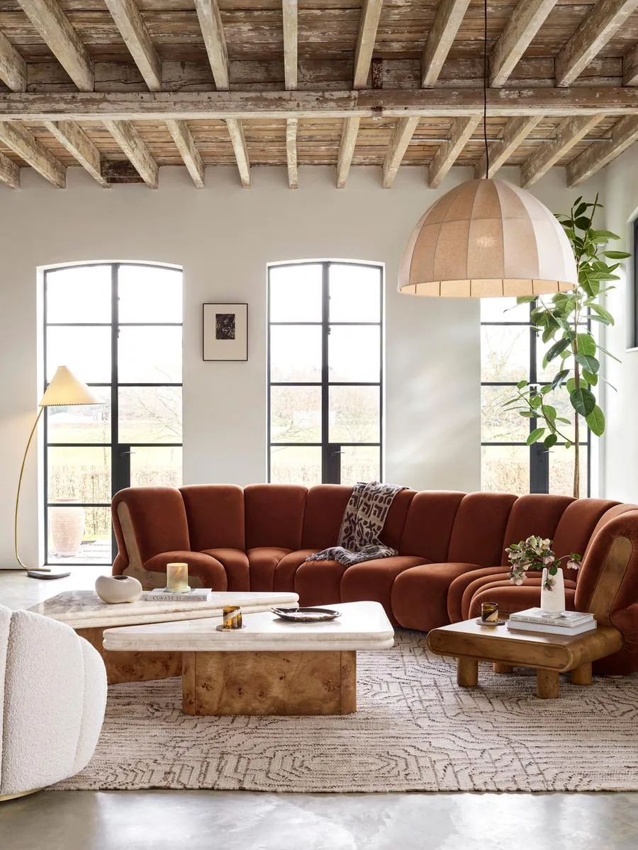 6-Seater Modular Curved Sofa - Rust, Velvet