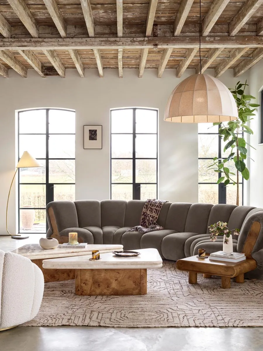 6-Seater Modular Curved Sofa - Taupe, Velvet