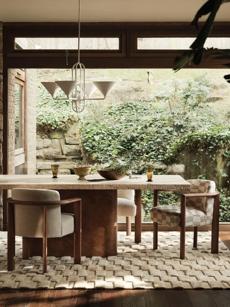 8-Seater Dining Table - Travertine, Burl Wood image