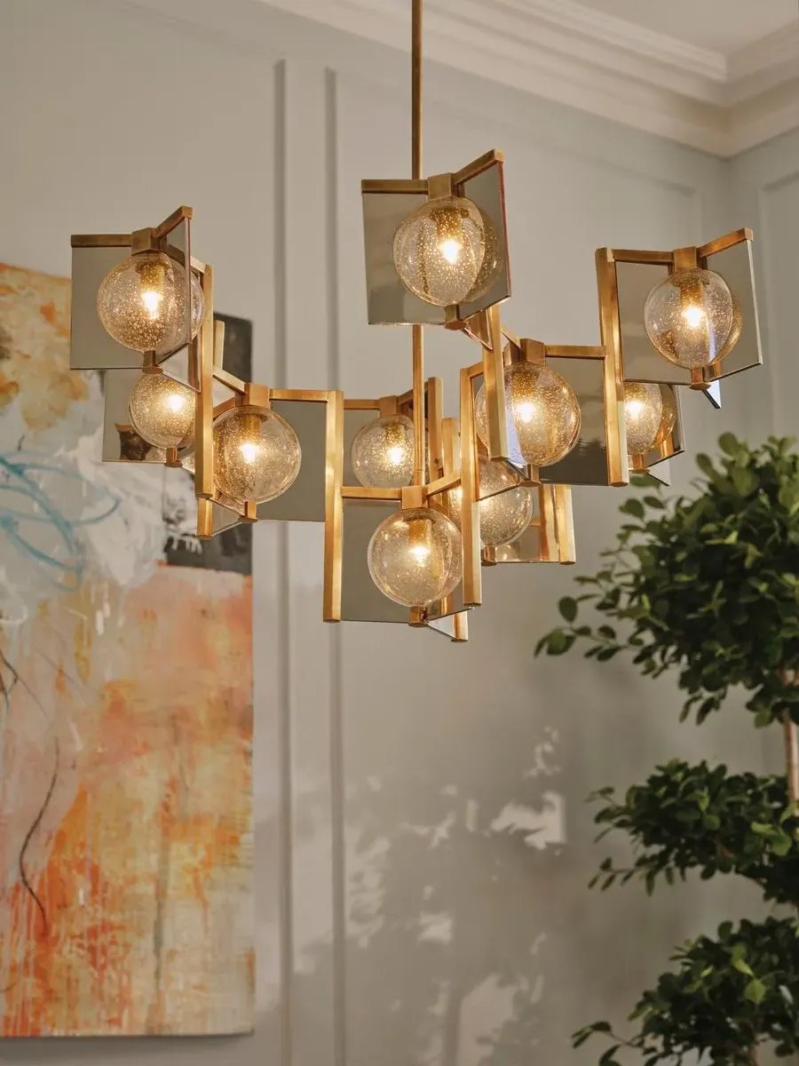9-Light Chandelier with Orb Globes - Brass image