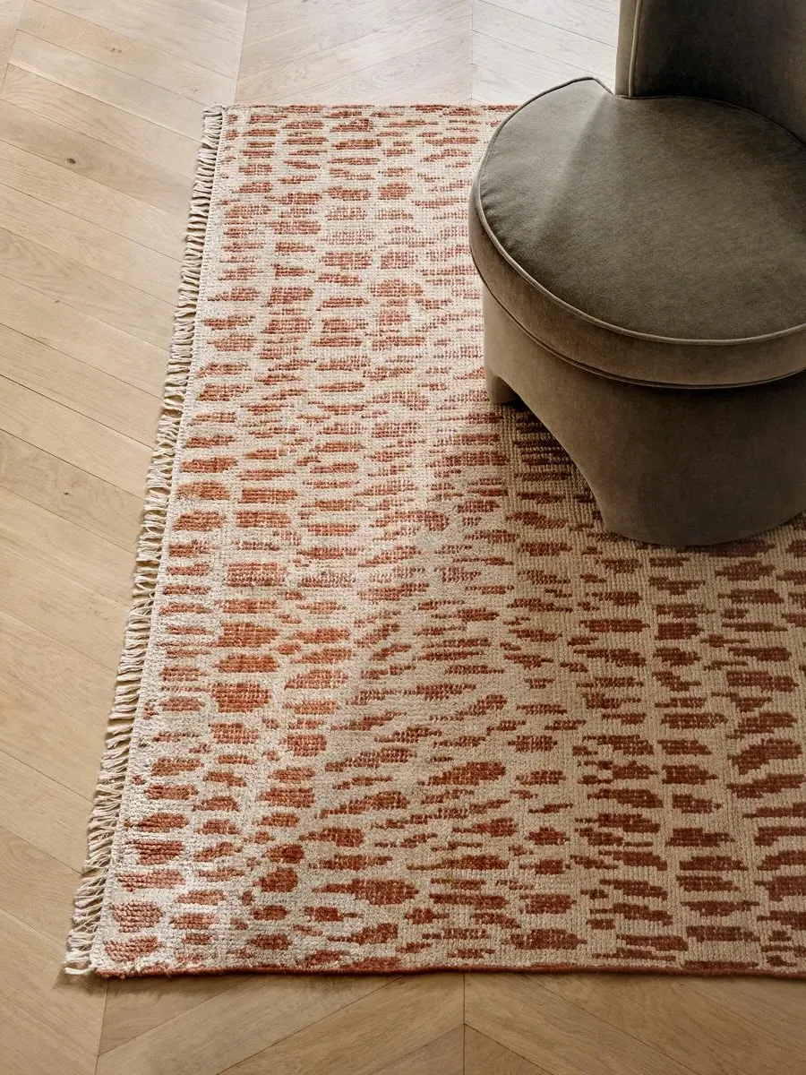Abstract Rug with Tassels - Rust, Wool-Viscose image