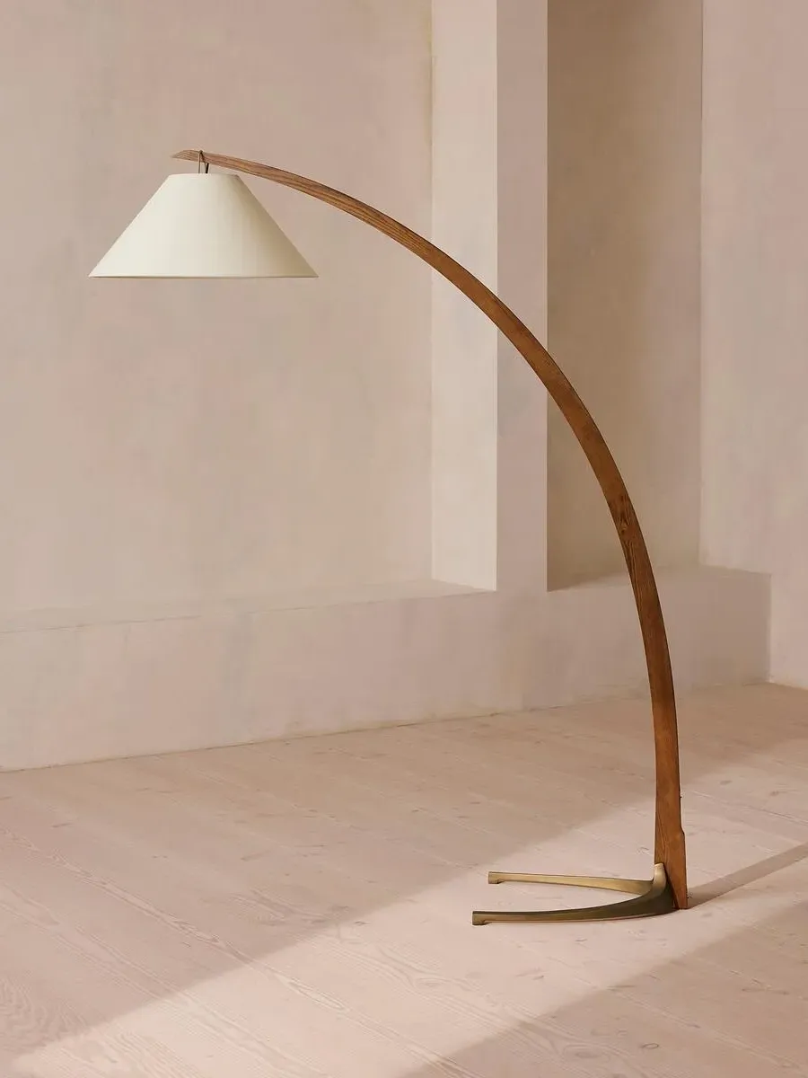 Arc Floor Lamp with Dimmer - Oak, Fabric image