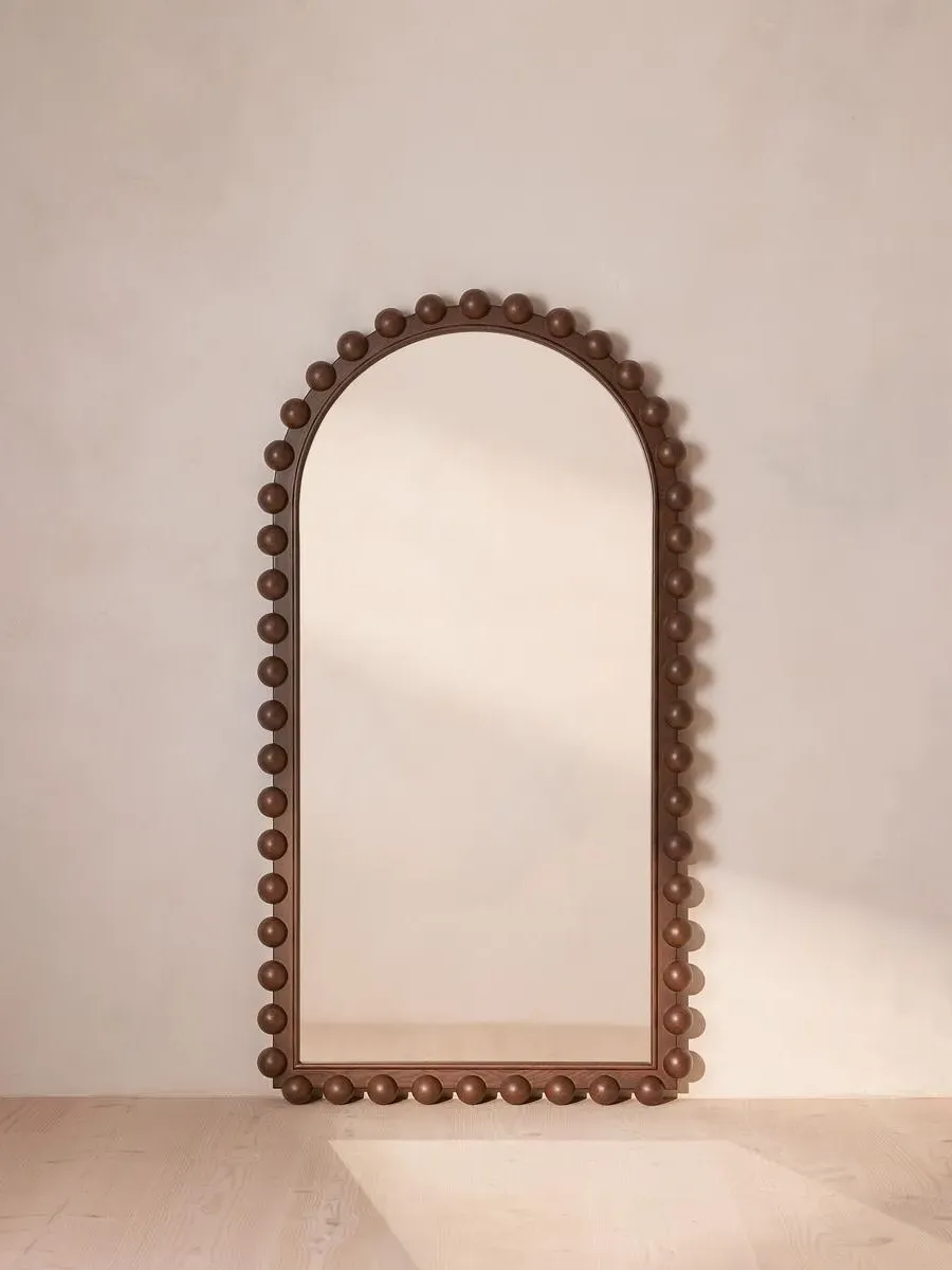 Arched Floor Mirror with Carved Detail - Dark Ash image