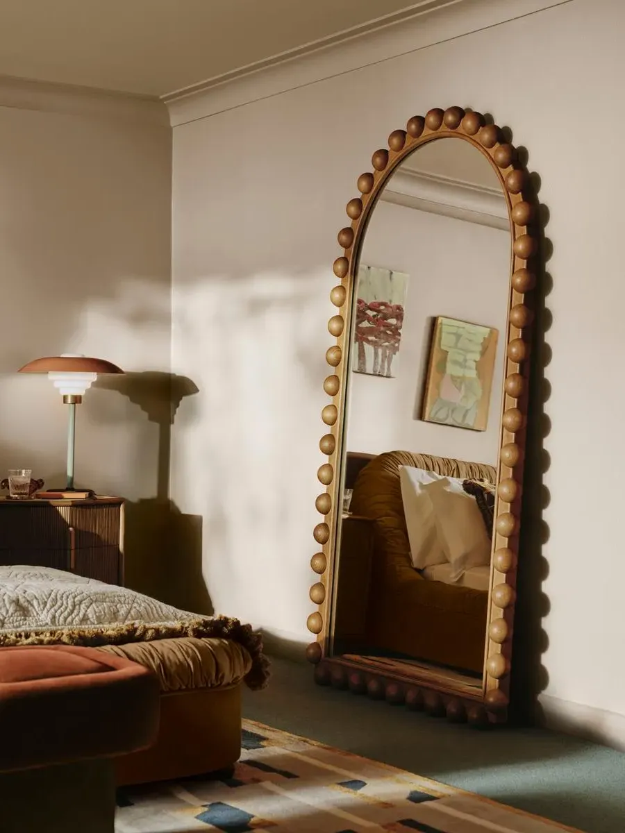 Arched Floor Mirror with Carved Details - Ash image