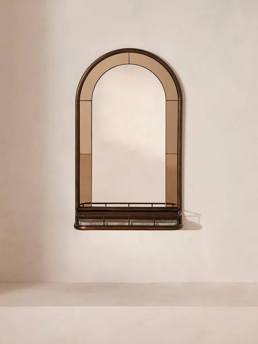 Arched Mirror with Storage - Brass, Glass image